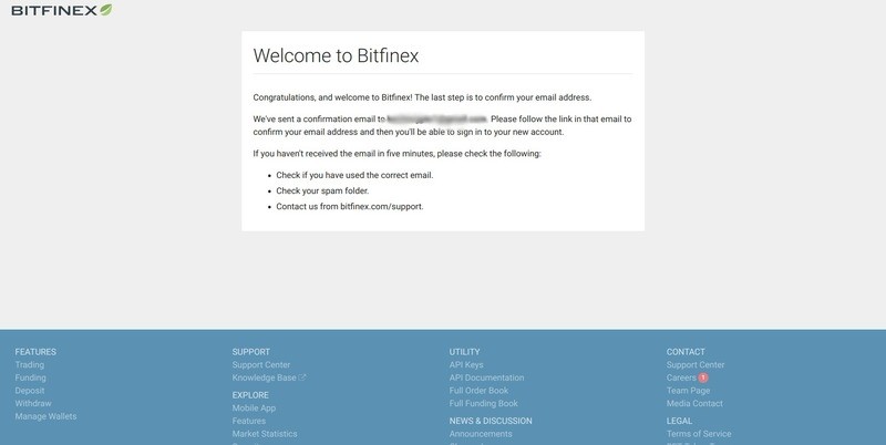 بعد ذلك ، انقر فوق رابط التحقق في البريد الإلكتروني الذي قمت بتسجيله مع Bitfinex.