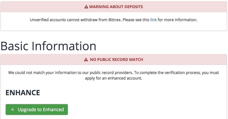 Bittrex Account Enhanced Verification