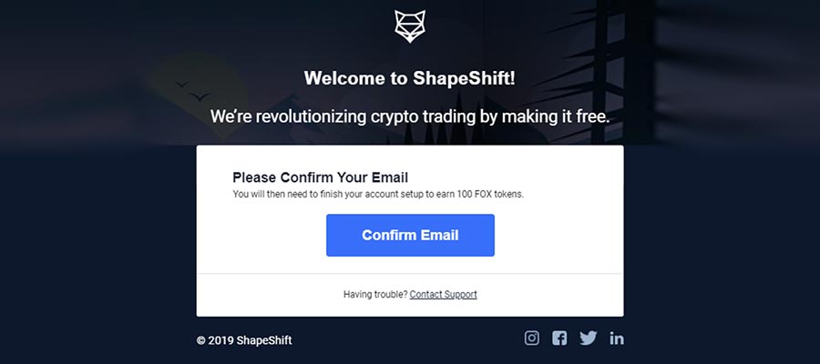 ShapeShiftサインアップアカウント